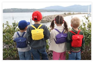 Kids wearing backpack jackets